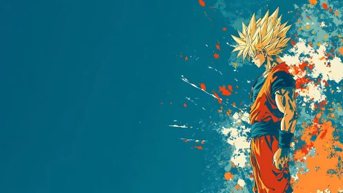 Anime warrior profile against splatter vector field study.