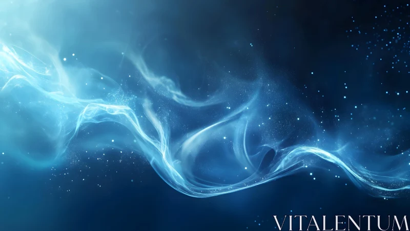 Ethereal Blue Light Wave Abstract With Sparkling Particles.