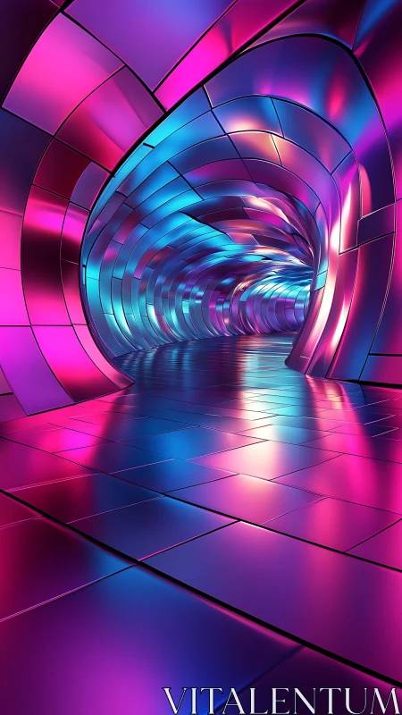 Neon vortex tunnel of chromed light and electric reflections.