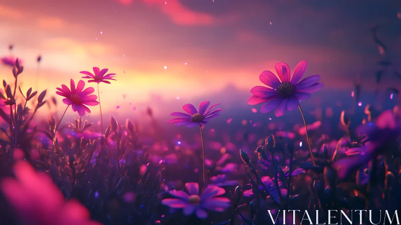 Magenta Cosmos: Where Daisies Dream Against Molten Skies