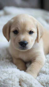 Tiny golden puppy quietly practices the art of gentle staring