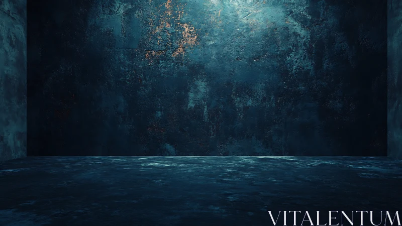 Cinematic dark concrete room with textured worn surfaces