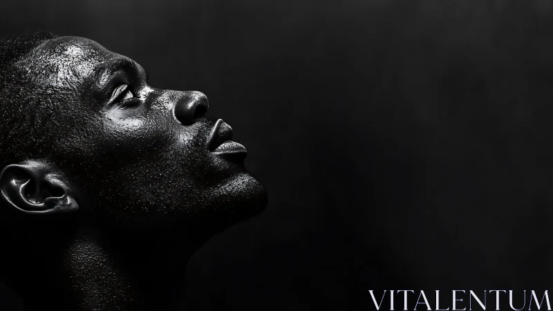 Profile portrait with dramatic side light on textured skin.