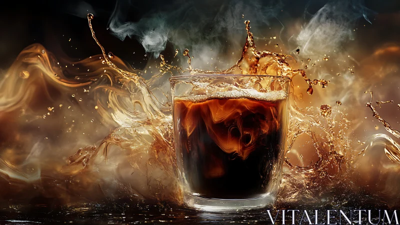 Dynamic Cola Splash in Glass with Golden Light