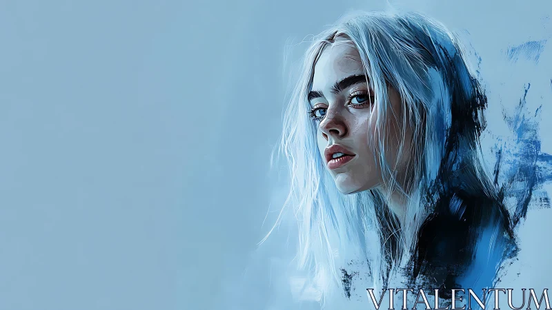 Digital portrait of young woman with blue-toned hair.