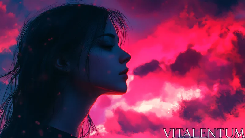 Side profile portrait aligns with saturated magenta cloudscape