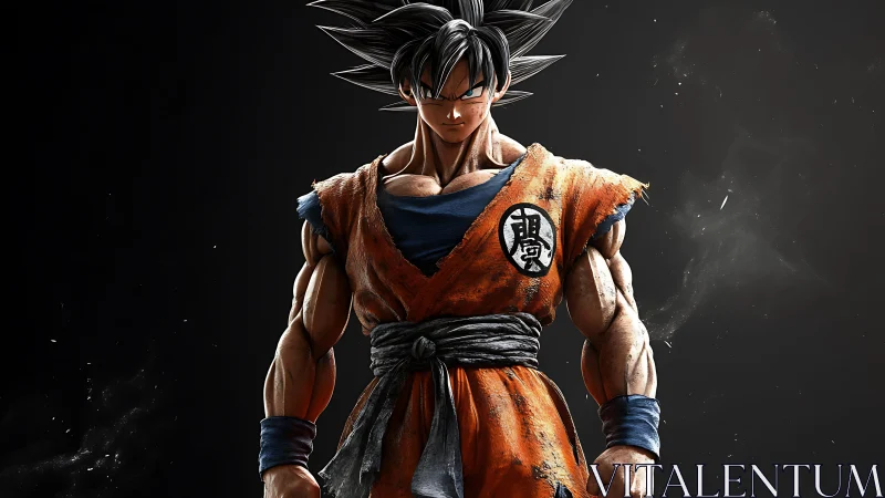 Hyper-detailed muscular warrior render with torn textured gi and rim lighting