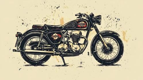 Vintage motorcycle side profile in stylized ink illustration.