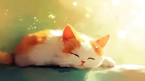 Sunlit kitten dreamscape glowing in warm golden hush.