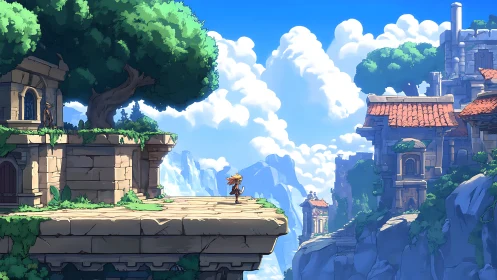 Side-scrolling fantasy ruins with lone adventurer hero.