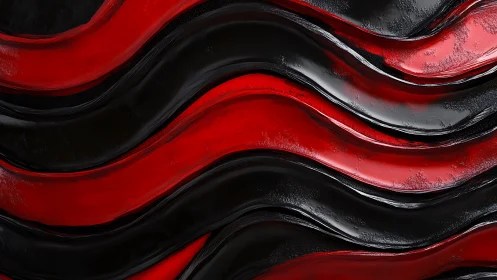 Glossy red and black waves form bold abstract motion field