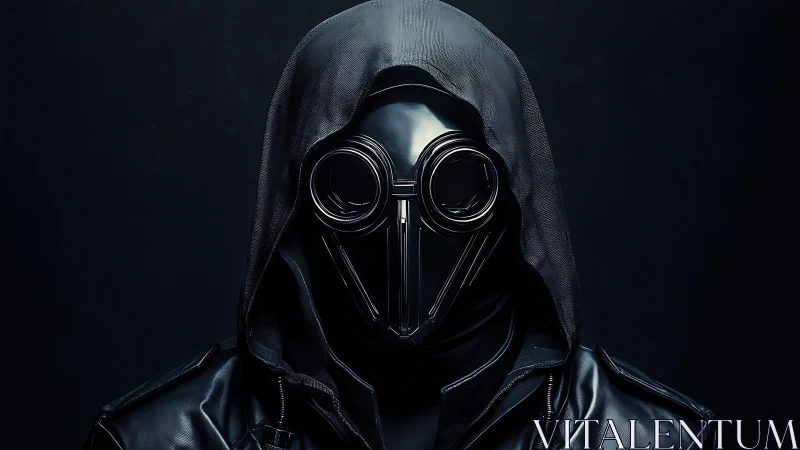 Mysterious hooded figure wears sleek futuristic gas mask
