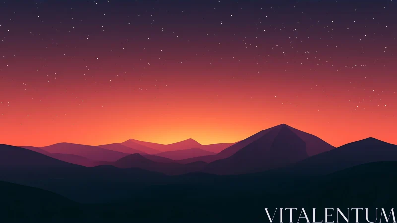 Minimalist gradient mountains under luminous dusk sky.