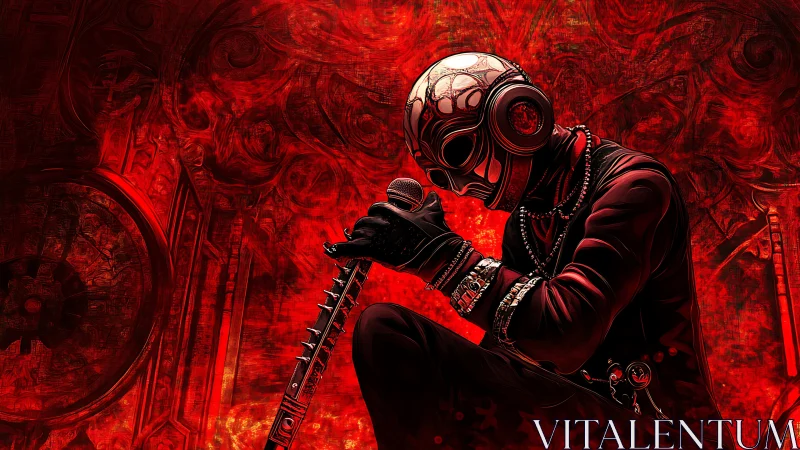 Cyberpunk vocalist in infernal red concert aura.
