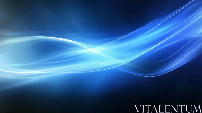 Blue luminous energy waves curve across dark digital space