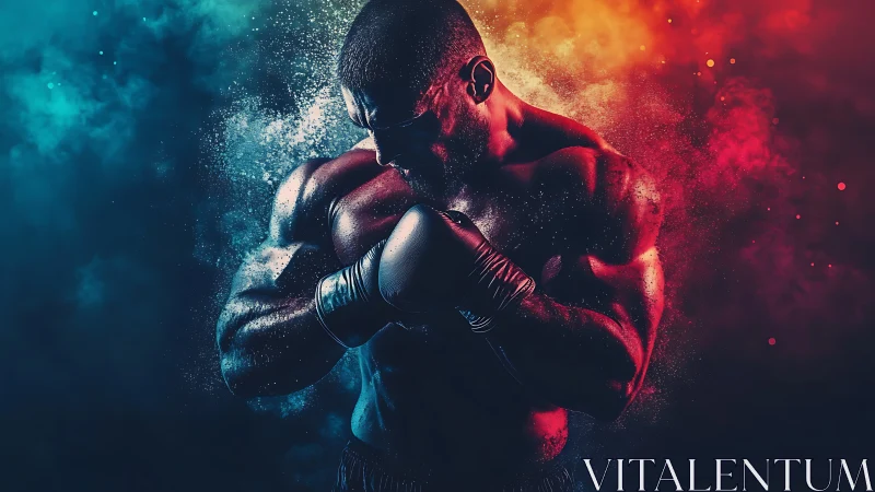 Male Boxer in Motion Combat Sport Dynamic Portrait.