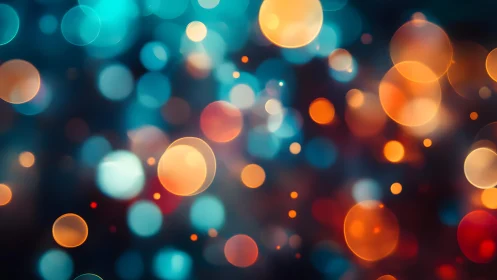 Vibrant abstract bokeh lights in blue and orange tones, digital art.