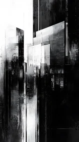 Vertical monochrome geometric forms create layered architectural field