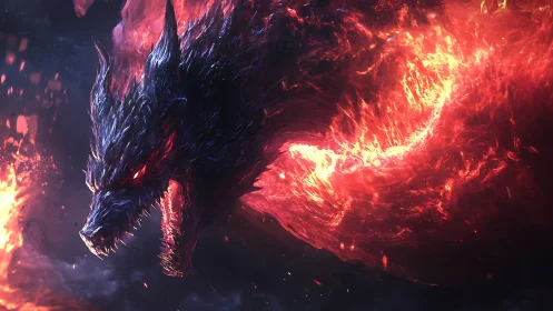 Emberclaw spirit wolf racing through swirling cosmic fire.