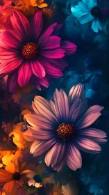 Radiant Daisies Against Warm and Cool Color Gradient.