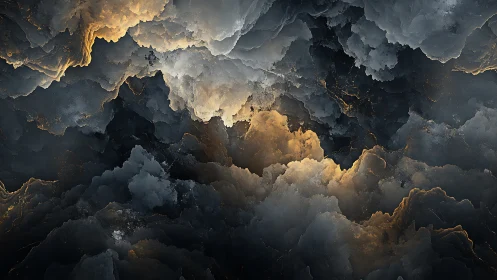 Stormlit fractal clouds churn in a dramatic cosmic void