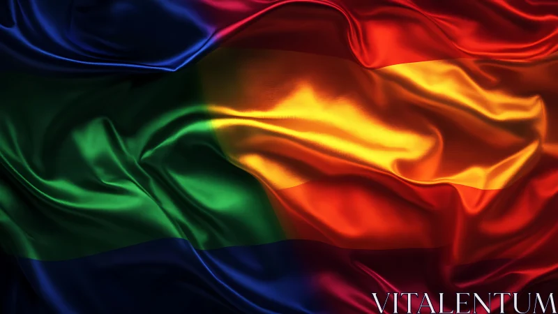 Lustrous rainbow flag waves in rich satin folds.