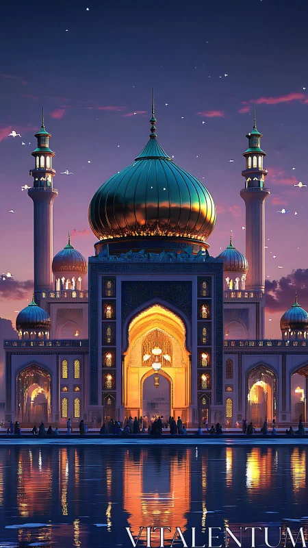 Digital mosque rendering shows domed structure at twilight