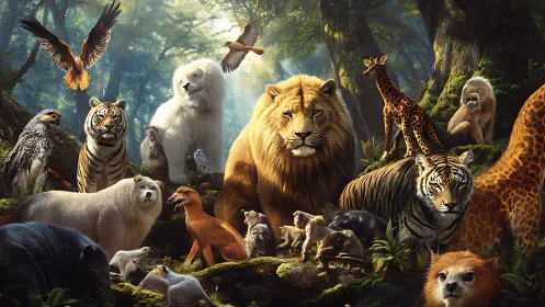 Wild Harmony: Nature's Majestic Gathering in the Ancient Forest.