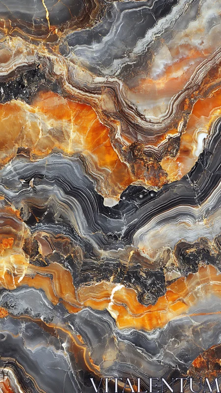 Layered black and orange marble slab shows vivid banded veins