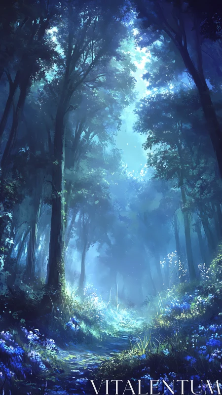 Enchanted Forest Path Glowing with Ethereal Light.