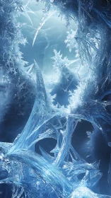 Crystalline ice spires twist through luminous frozen cavern