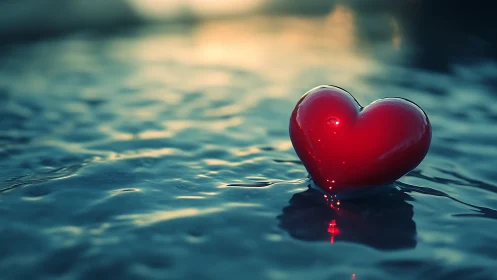 Red Heart on Water Surface