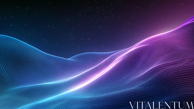 Neon gradient wave landscape with digital light grid.