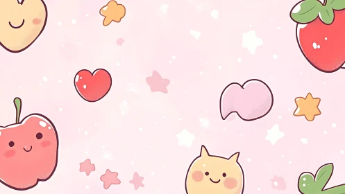 Blushing fruit friends drifting through bubblegum daydreams.