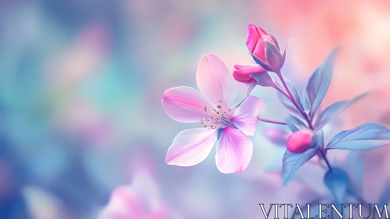 Soft pink blossoms glow gently in dreamy pastel light