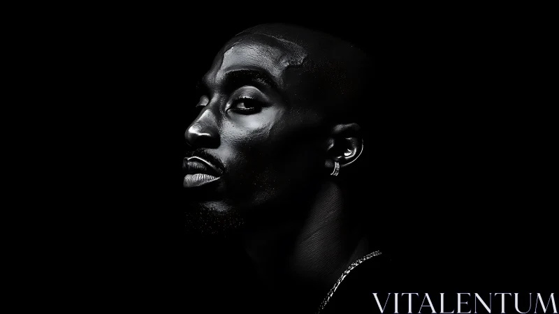 High-contrast low-key portrait with sculpted specular lighting.