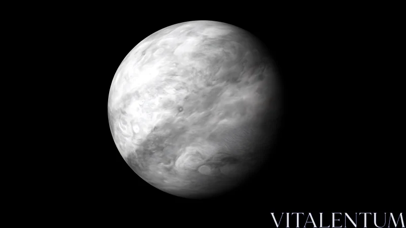 Shrouded storm world drifts in velvet-black cosmic silence.