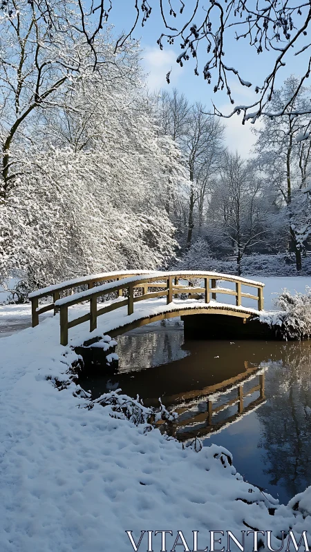 Snowy wooden bridge inviting a quiet winter day walk.