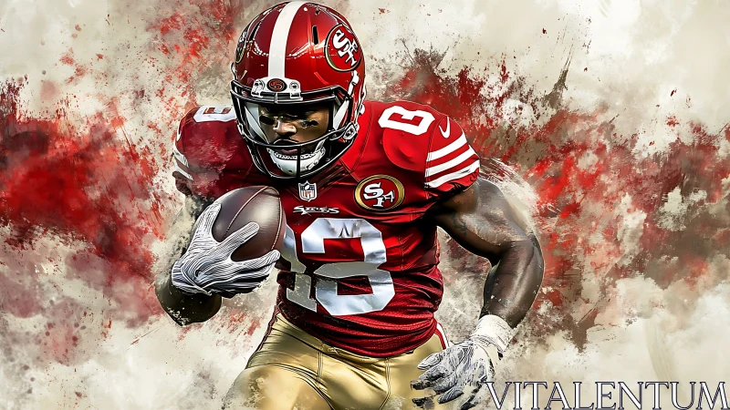 Dynamic running back rendered with textured digital brush effects