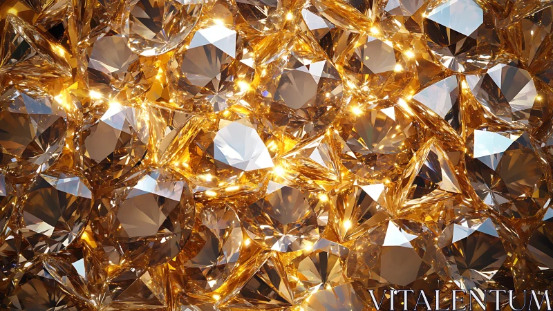 Clustered golden gemstones with strong faceted reflections.