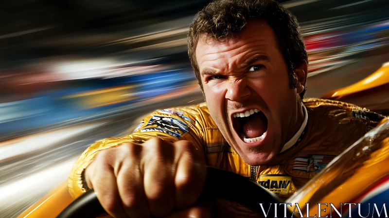 Roaring race driver explodes through streaking speedway chaos.