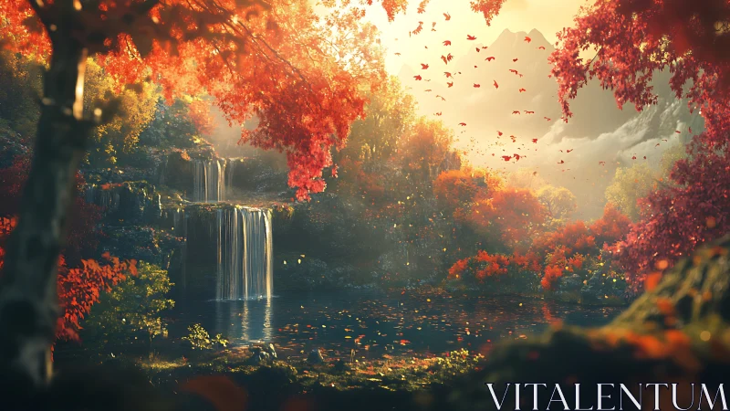 Golden autumn falls glowing in soft enchanted light.