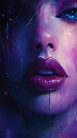 Moody close-up reveals luminous lips and a haunted gaze