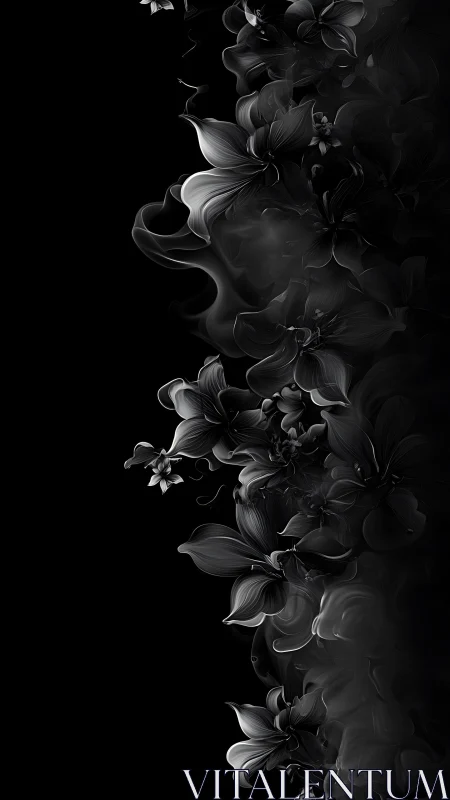 Monochromatic Floral Cascade: Sculpted Orchid Forms Against Black