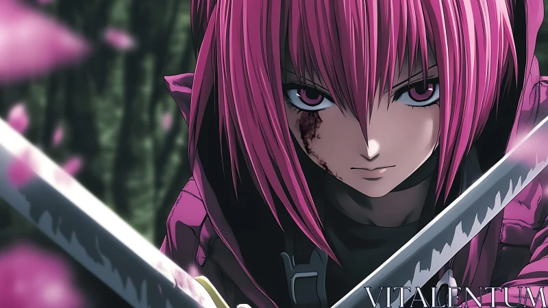 Pink haired anime swordswoman locks blades in a tense duel