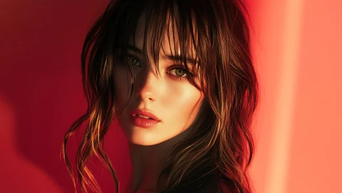 Portrait of young woman in warm directional lighting.