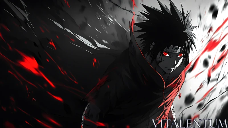 High contrast anime warrior rendered with dynamic red motion streaks