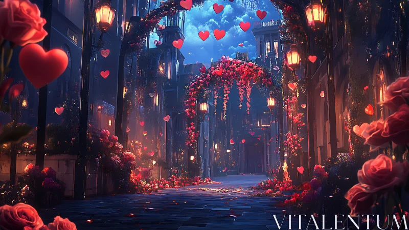 Algorithmic Urban Street Rendered with Volumetric Heart-Shaped Particles