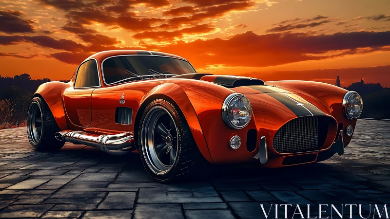 Sunset-burnished muscle coupe prowls the glowing horizon road.