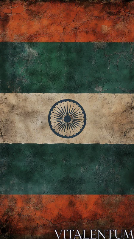 Weathered Indian tricolor flag with grunge texture and central Ashoka Chakra